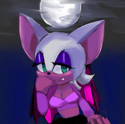 Size: 643x637 | Tagged: safe, artist:ekzydevoid, rouge the bat, moon, nighttime, one fang