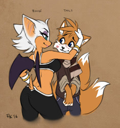 Size: 714x758 | Tagged: safe, artist:fluffkevlar, miles "tails" prower, rouge the bat, blushing, looking at each other