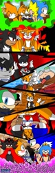 Size: 506x1578 | Tagged: source needed, safe, artist:maylovesakidah, infinite the jackal, miles "tails" prower, robotnik, scourge the hedgehog, shadow the hedgehog, sonic the hedgehog, super sonic, fox, alternate universe, arguement, assistant tails, black fur, black gloves, black jacket, blue fur, blushing, evil, evil grin, evil super sonic, evil tails, fangs, fire, fleetway super sonic, goggles, green eyes, green fur, heterochromia, infinite tails, jacket, panels, phantom ruby, red eyes, red scarf, scarf, scourge tails, shipping, sonic x tails, sunglasses, super form, two tails, vampire, wall of tags, wanted poster, white gloves, white tipped tail, yellow eyes, yellow fur