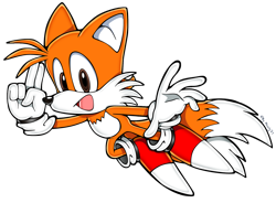 Size: 1700x1249 | Tagged: safe, artist:montyth, miles "tails" prower, fox, brown eyes, classic, classic tails, cute, flying, gloves, happy, modern style, orange fur, red shoes, salute, smile, sneakers, solo, tailabetes, uekawa style, white fur, white gloves, white socks, white tipped shoes, white tipped tail
