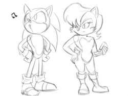 Size: 500x375 | Tagged: safe, artist:chauvels, nicole the handheld, sally acorn, sonic the hedgehog, animated, gif, imitating, whistling