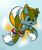 Size: 500x600 | Tagged: safe, artist:deathtosquishies, miles "tails" prower, fox, blue eyes, classic tails, flying, gloves, kitsune, redesign, signature, sneakers, socks, solo, three tails, white fur, white gloves, white socks, white tipped shoes, white tipped tail, yellow fur