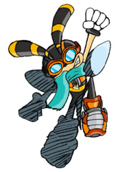 Size: 310x412 | Tagged: safe, artist:dillo64, charmy bee, bee, blue scarf, clenched fist, clenched teeth, gloves, goggles, jacket, riders style, scarf, simple background, solo, sonic riders, white background, white gloves