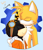 Size: 1200x1405 | Tagged: safe, artist:arrow-asks, charmy bee, miles "tails" prower, aged up, arm on shoulder, blushing, chaails, charmabetes, cute, eyes closed, fluffy, gay, goggles, grown up, hugging, jacket, shipping, tailabetes