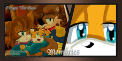Size: 1024x510 | Tagged: safe, artist:silveralchemist09, amadeus prower, miles "tails" prower, rosemary prower, fox, fanfic:forget the past, blue eyes, brown fur, family, fanfiction art, hair over one eye, lidded eyes, looking at viewer, looking offscreen, memory, mouth open, parent and child, sad, signature, smile, story in description