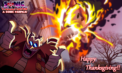 Size: 780x470 | Tagged: safe, artist:arionmiitoons, robotnik, sonic villains, explosion, fire, looking at viewer, macy's thanksgiving day parade, photographic background, thanksgiving, thumbs up