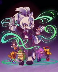 Size: 1662x2048 | Tagged: safe, artist:hrm_ly07, charmy bee, espio the chameleon, mighty the armadillo, miles "tails" prower, sonic the hedgehog, vector the crocodile, oc, card, pentagram, voodoo doll