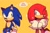 Size: 2048x1365 | Tagged: safe, artist:nagemzcat, knuckles the echidna, sonic the hedgehog, duo, gay, knuxonic, looking at each other, shipping, thought bubble