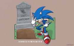 Size: 4096x2563 | Tagged: safe, artist:dread, infinite the jackal, sonic the hedgehog, infinite's mask, meme, solo, tombstone, v sign
