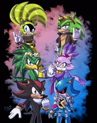 Size: 1623x2048 | Tagged: safe, artist:ryan rudnick, blaze the cat, jet the hawk, metal sonic, scourge the hedgehog, shadow the hedgehog, surge the tenrec, black sclera, looking at viewer