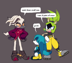 Size: 784x683 | Tagged: safe, artist:_motobug, dr. starline, kit the fennec, surge the tenrec, dialogue, looking at each other