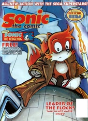 Size: 501x688 | Tagged: safe, artist:ed hillyer, miles "tails" prower, fire, flight jacket, looking at viewer, looking down, oversized, sonic the comic 36