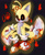 Size: 1280x1578 | Tagged: safe, artist:pagiepoppie12345, miles "tails" prower, super tails, oc, oc:super tails.exe, oc:tails.exe, black sclera, flames, flying, looking at viewer, one fang, red pupils, redraw, solo, spinning tails, super form