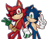 Size: 979x768 | Tagged: safe, artist:plushpit, gadget the wolf, sonic the hedgehog, belt, double v sign, duo, fangs, gay, glasses, holding hands, looking at viewer, outline, shipping, simple background, sonadget, transparent background, v sign, wink