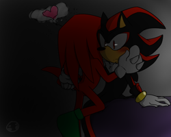 Size: 720x576 | Tagged: suggestive, artist:darkgwd, knuckles the echidna, shadow the hedgehog, blushing, drunk, gay, hand on cheek, heart, knuxadow, shipping, thought bubble