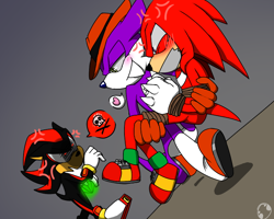 Size: 720x576 | Tagged: suggestive, artist:darkgwd, knuckles the echidna, nack the weasel, shadow the hedgehog, angry, blushing, bondage, chaos emerald, crack shipping, gay, heart, holding them, knackles, knuxadow, love triangle, shipping