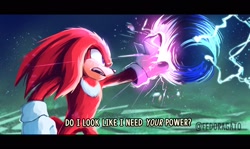 Size: 2048x1217 | Tagged: safe, artist:fedoragato, knuckles the echidna, sonic the hedgehog, sonic the hedgehog 2 (2022), dialogue, electricity, knuckles catches sonic, meme, redraw