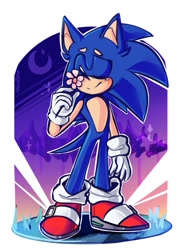 Size: 1503x2048 | Tagged: safe, artist:shimobits, sonic the hedgehog, sonic frontiers, flower, moon, nighttime, solo