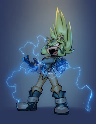 Size: 1191x1536 | Tagged: safe, artist:bigdad, surge the tenrec, electricity, laughing