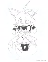 Size: 1787x2342 | Tagged: safe, artist:idolnya, charmy bee, miles "tails" prower, black and white, blushing, chaails, charmabetes, cute, gay, shipping, signature, simple background, tailabetes, white background