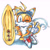 Size: 2482x2482 | Tagged: safe, artist:junie thunderlight, miles "tails" prower, fox, extreme gear, goggles, goggles on head, looking at viewer, markerwork, pencilwork, simple background, sitting, smile, smiling at viewer, solo, sonic riders, v sign, white background, wink, winking at viewer