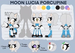 Size: 2048x1459 | Tagged: artist needed, source needed, safe, oc, oc:moon lucia porcupine, porcupine, character sheet, one fang