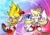 Size: 3567x2500 | Tagged: safe, artist:shadowlifeman, miles "tails" prower, sonic the hedgehog, super sonic, super tails, chaos emeralds, duo, modern style, red eyes, signature, super form