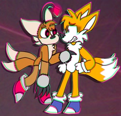 Size: 2048x1952 | Tagged: safe, artist:sugartymoon, miles "tails" prower, tails doll, duo, headlight, looking at each other, redesign, scared