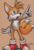 Size: 525x767 | Tagged: safe, artist:redwolfofwind, miles "tails" prower, fox, looking offscreen, looking up, male, mouth open, pointing, solo