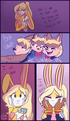 Size: 1076x1842 | Tagged: safe, artist:zombiemocha, antoine d'coolette, bunnie rabbot, buntoine, crying, dialogue, happy, laughing, sad, shipping