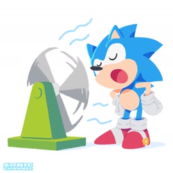 Size: 1958x1958 | Tagged: safe, sonic twitter, sonic the hedgehog, star light zone, fan, making sounds into a fan, solo