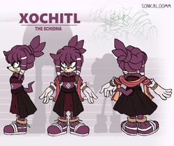Size: 1976x1660 | Tagged: safe, artist:sonicbloomm, oc, oc:xochitl the echidna, character sheet, solo