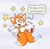 Size: 680x662 | Tagged: dead source, safe, artist:sweatbeanscomix, miles "tails" prower, fox, arms out, english text, grey background, lesbian, mid-air, open mouth, simple background, speech bubble, star (symbol), trans female, trans girl tails