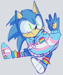 Size: 714x848 | Tagged: safe, artist:quonit37, sonic the hedgehog, grey background, hoodie, pansexual pride, simple background, trans pride