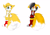 Size: 4736x3320 | Tagged: safe, artist:thefluffybish, miles "tails" prower, miles (anti-mobius), duality, every tail has two sides, evil vs good, gender swap, scarf, simple background, spiked bracelet, white background