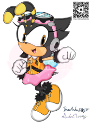 Size: 1947x2613 | Tagged: safe, artist:karneolienne, artist:spikelwing, artist:vedember, charmy bee, gender swap, modern style, qr code, signature, simple background, solo, watermark, white background