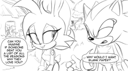 Size: 1080x600 | Tagged: safe, artist:raccoonshinobi, bunnie rabbot, miles "tails" prower, shadow the hedgehog, sonic the hedgehog, dialogue, knothole