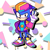 Size: 2449x2449 | Tagged: safe, artist:azulila, sonic the hedgehog, hedgehog, 90s style, abstract background, cap, clothes, jacket, male, solo, v sign