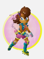Size: 1500x2000 | Tagged: safe, artist:ink pants, sally acorn, 90s style, casette player, rollerblades, skating