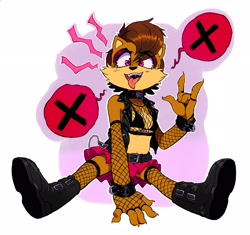 Size: 3028x2852 | Tagged: suggestive, artist:gutterbunny, sally acorn, boots, fishnets, horn sign, punk, tongue out