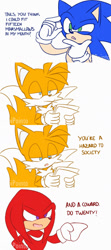 Size: 1200x2700 | Tagged: safe, artist:hebipointo, knuckles the echidna, miles "tails" prower, sonic the hedgehog, dialogue, edit, featured image, stitched