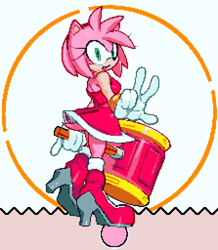 Size: 892x1024 | Tagged: safe, artist:cashumeru, amy rose, amy's halterneck dress, looking back, piko piko hammer, pixel art