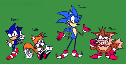 Size: 1328x674 | Tagged: safe, miles "tails" prower, sonic the hedgehog, oc, oc:ironic the hedgehog, oc:nails the fox