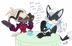 Size: 2560x1669 | Tagged: safe, artist:melodycler01, artist:melodyclerenes, dr. starline, infinite the jackal, crack shipping, dialogue, gay, shipping, starfinite, tea