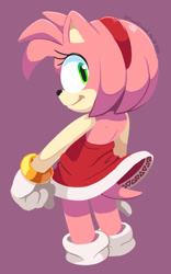 Size: 750x1200 | Tagged: safe, artist:flame-eliwood, amy rose, amy's halterneck dress, from behind, looking at viewer, looking back