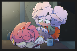 Size: 3008x1993 | Tagged: safe, artist:valechu, amy rose, lanolin the sheep, featured image, sleeping
