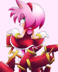 Size: 1000x1246 | Tagged: safe, artist:baitong9194, amy rose, hammerspace, looking back, piko piko hammer, watermark