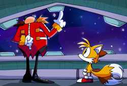 Size: 1024x695 | Tagged: safe, artist:extrarare, miles "tails" prower, robotnik, sonic adventure 2, duo, space colony ark
