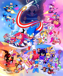 Size: 2236x2682 | Tagged: safe, artist:drawloverlala, amy rose, antoine d'coolette, bark the polar bear, bean the dynamite, bearenger the grizzly, big the cat, bunnie rabbot, carrotia the rabbit, chaos, charmy bee, cheese (chao), chip, cream the rabbit, espio the chameleon, falke wulf, honey the cat, knuckles the echidna, marine the raccoon, metal sonic, mighty the armadillo, miles "tails" prower, nack the weasel, nicole the hololynx, pachacamac, ray the flying squirrel, robotnik, rotor walrus, rouge the bat, shade the echidna, shadow the hedgehog, silver the hedgehog, sonic the hedgehog, sticks the badger, tikal, uncle chuck, vanilla the rabbit, vector the crocodile, wendy naugus, au:sonic skyline, everyone is here, marvelous queen, scarf, team chaotix, team witchcarter, wall of tags