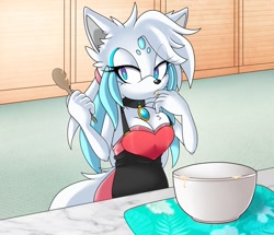 Size: 2000x1717 | Tagged: safe, artist:ciaradoesart, oc, oc:cryo the arctic fox, cooking, rouge's heart top
